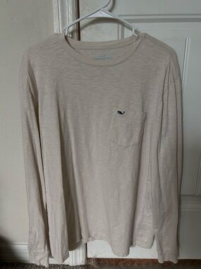 Vineyard Vines Cream Long-Sleeve Crewneck Pocket Tee